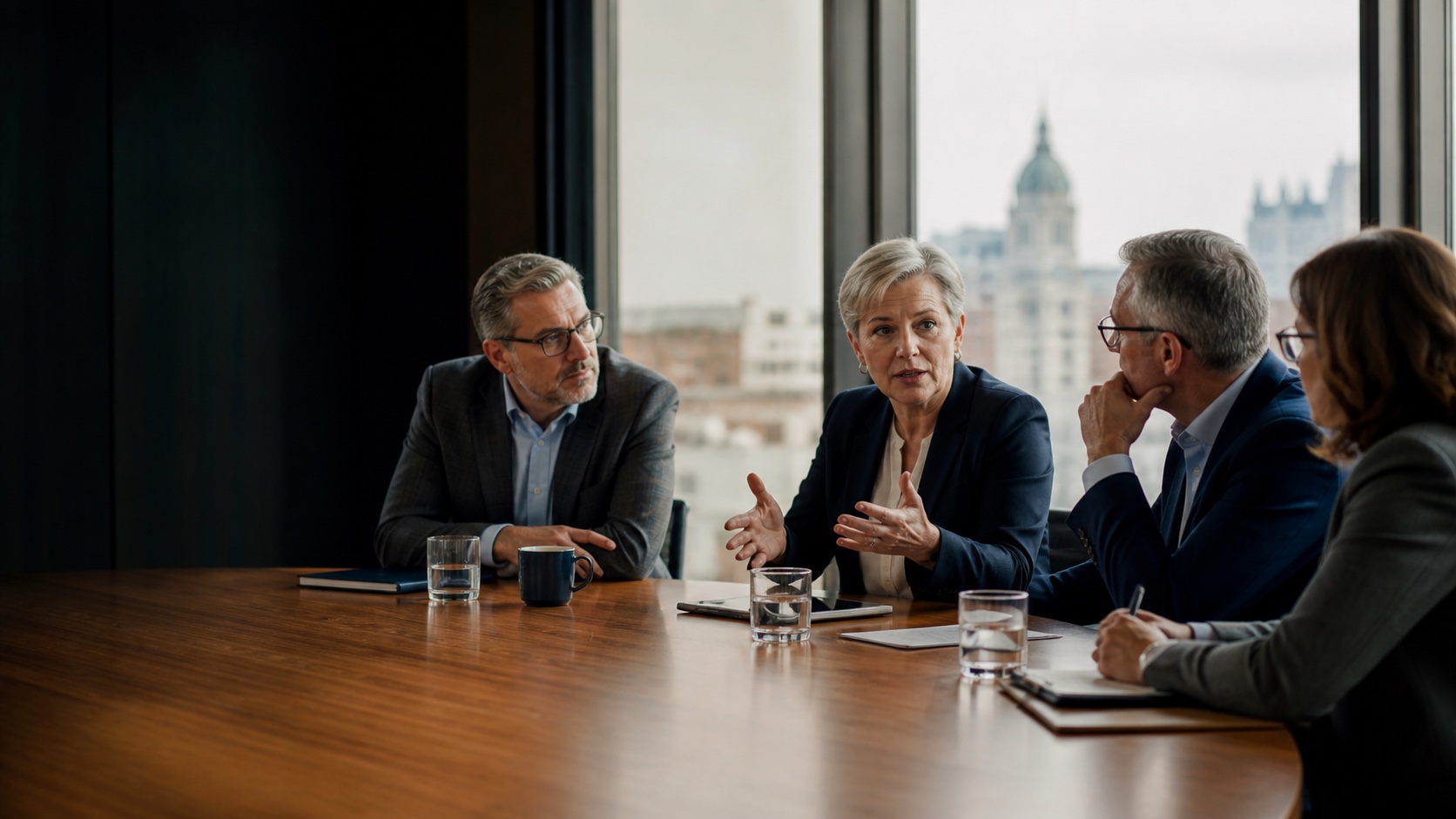 Senior public-sector executives working through a leadership decision together